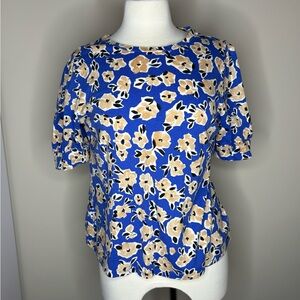 Ann Taylor Blue and Tan Floral Short Sleeve Top